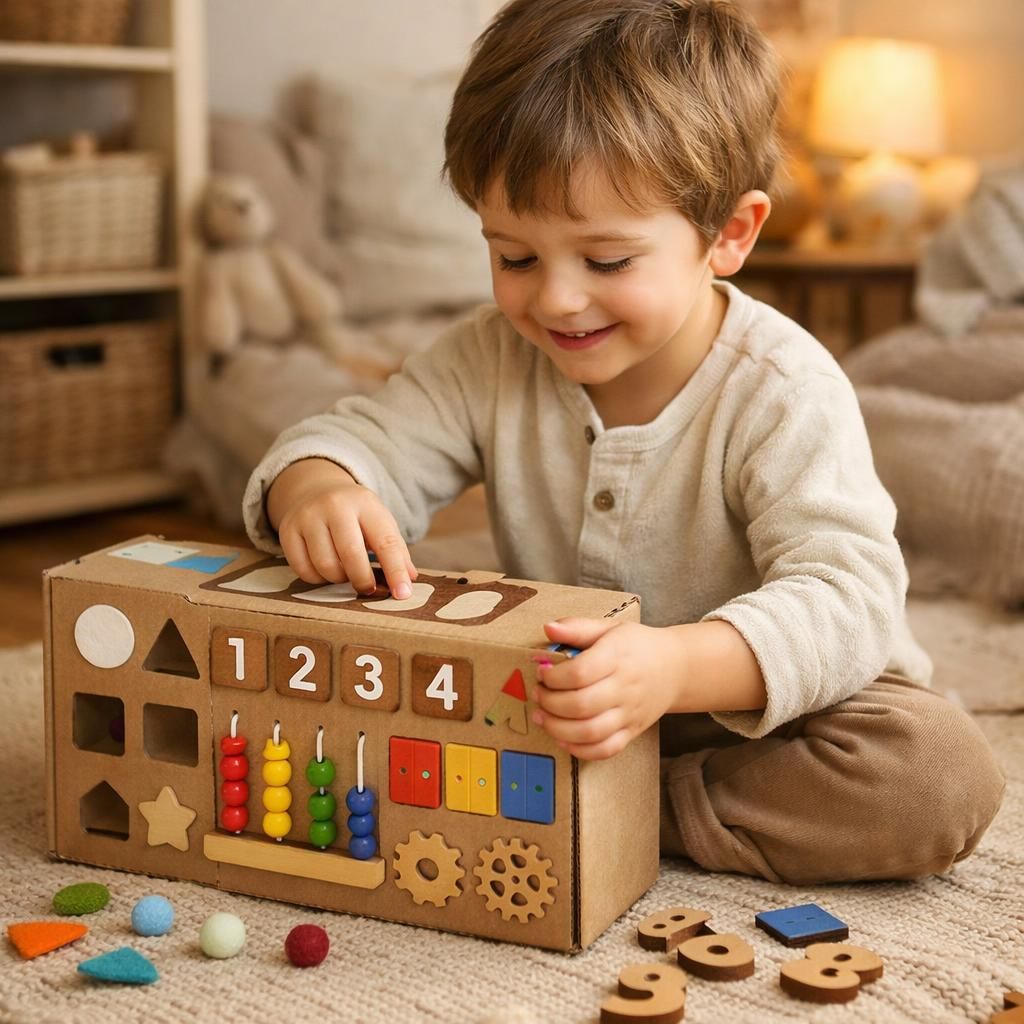 découvrez des activités montessori gratuites en recyclant vos cartons d'emballage pour créer des jeux éducatifs simples et amusants pour vos enfants.