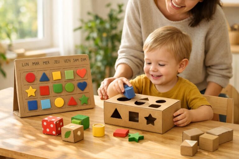Activités montessori à 0€ : recycler vos cartons d’emballage en jeux éducatifs simples