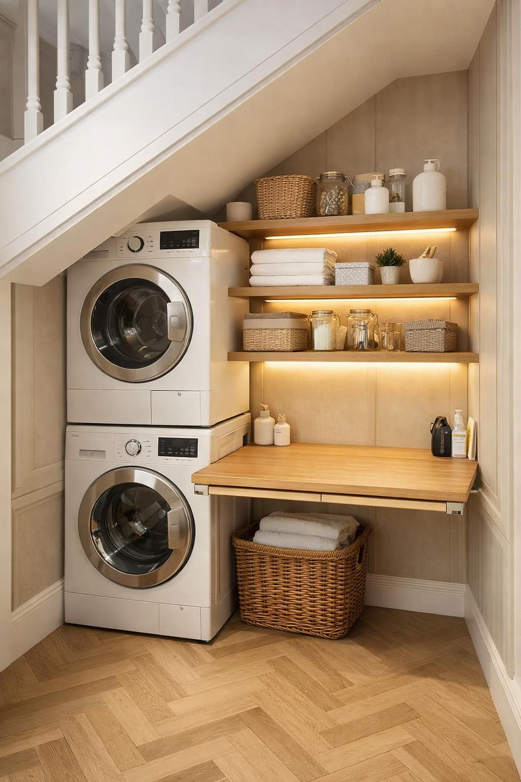 découvrez des astuces d'architecte pour aménager une buanderie fonctionnelle de 2m² sous l'escalier, optimisant l'espace sans encombrement.