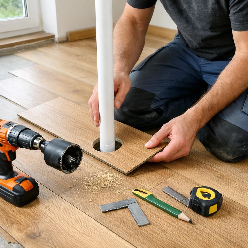 découvrez nos astuces pour réussir la pose de parquet clipsé, notamment les découpes précises autour des tuyaux de chauffage, pour un rendu professionnel et esthétique.