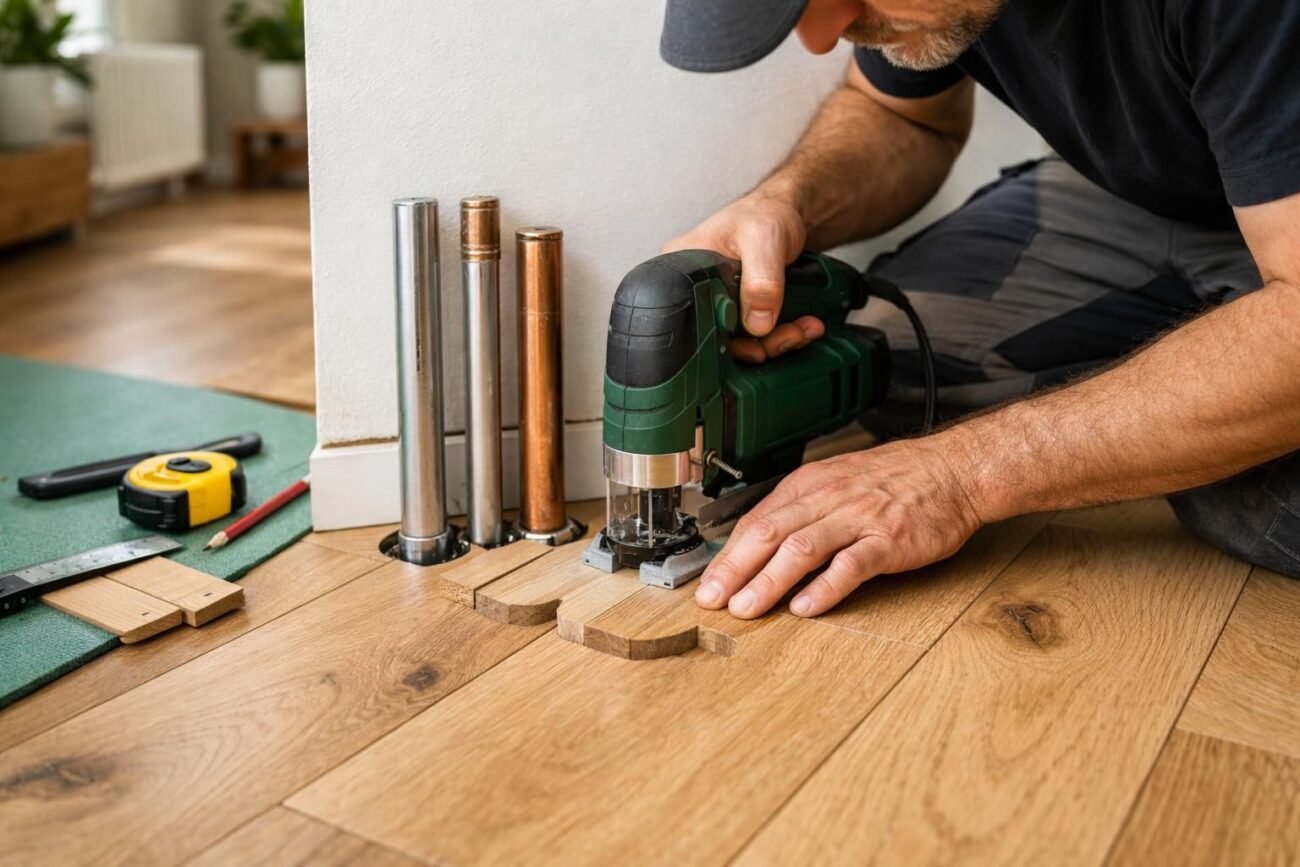 Pose de parquet clipsé : comment réussir les découpes difficiles autour des tuyaux de chauffage