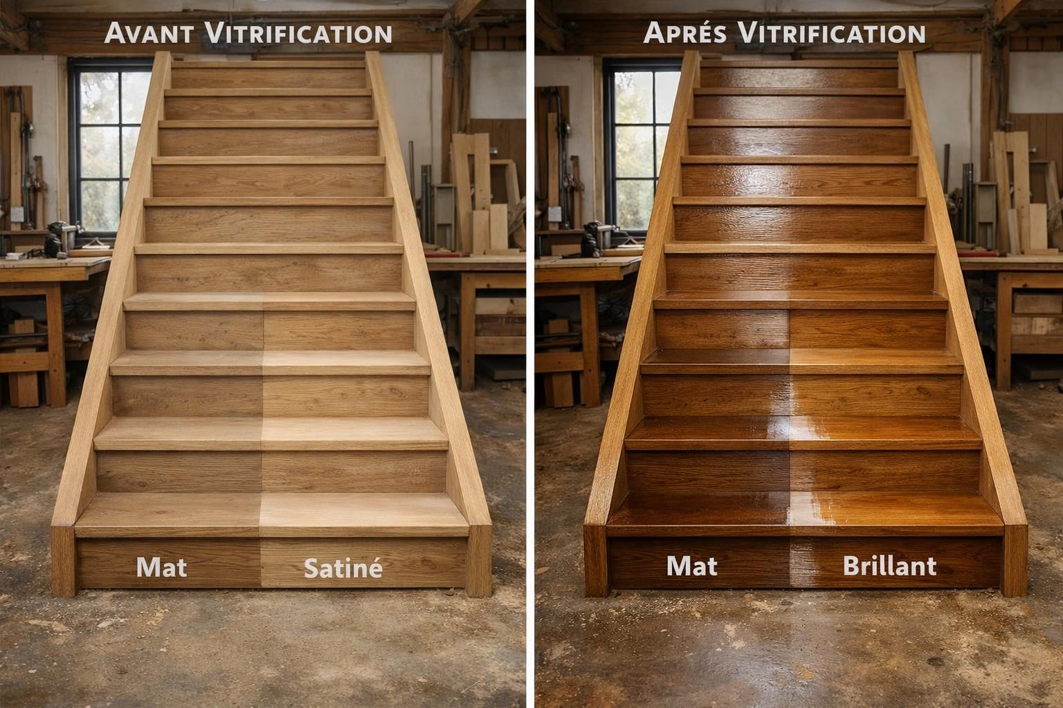 découvrez comment choisir le fini idéal de vitrificateur d'escalier entre mat, satiné et brillant pour un entretien optimal et une protection durable.